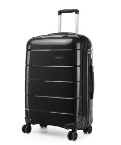 Kono Bagage de cabine rigide polypropylène léger 4 roulettes serrure TSA (Noir, S)
