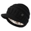 Hat Hut Bonnet d'Hiver Unisexe Avec Visière Chaud Tricoté Doublé de Satin pour Femmes et Hommes - Casquette Hiver
