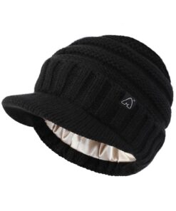 Hat Hut Bonnet d'Hiver Unisexe Avec Visière Chaud Tricoté Doublé de Satin pour Femmes et Hommes - Casquette Hiver