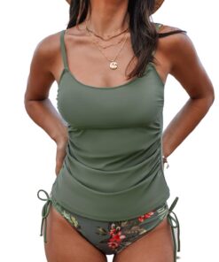 CUPSHE Tankini pour femme en forme - Coude libre - Bretelles réglables - Facile ajustement - Taille mi-haute - Maillot d