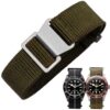 Bracelet de Montre Élastique Nylon Style Marine Nationale Parachute Noir/Argenté Homme Femme, Réplacement avec Crochet B