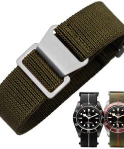Bracelet de Montre Élastique Nylon Style Marine Nationale Parachute Noir/Argenté Homme Femme, Réplacement avec Crochet B