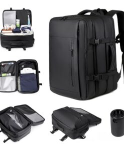 HoldOneLight Sac à dos de voyage à compression sous vide avec pompe à air intégrée, verrou TSA et tissu imperméable – 60