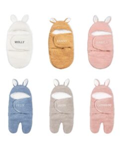 GSTFY Couverture personnalisée polaire enfant – Nom brodé et lapin en peluche – Cadeau chaud et doux pour bébés garçons