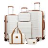 Valises de voyage Kono Rigides 6 Pieces Blanc Crème pour Sport avec Vanity Case et Sac Pliant