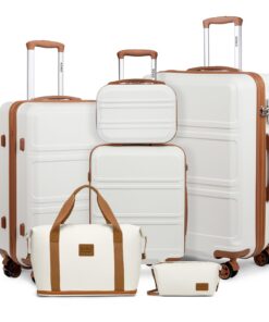 Valises de Voyage Rigide Kono Blanc Crème - Ensemble 6 Valises 4 Roulettes Vanity Case Sac de Voyage Sport Trousse de Ma