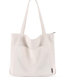 Sac Prite Tote Bag en Velours Côtelé Bandouliere Cabas Femme Hommeavec Fermeture Éclair et Poches Multifonctionnel Grand