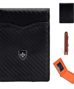 Générique Portefeuille Homme Porte-Cartes avec Compaction Slim Cadeaux Noël Anniversaire (Noir Orange) Générique Porte