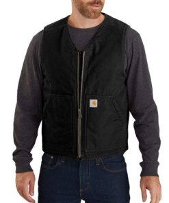 Carhartt Relaxed Fit Washed Duck Sherpa-Lined Vest pour Homme - Vêtements d'extérieur de Travail - Hiver - Waterproof et