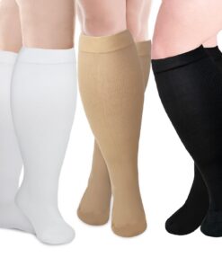 LEOSTEP Lot de 3 paires de chaussettes de compression grande taille pour hommes et femmes, mollets larges (2XL-5XL), amé