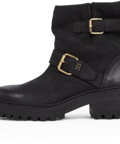Tommy Hilfiger Bottes Femme Cuir Double Buckle Biker Fw0fw08619