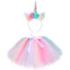 Costume Licorne Hifot pour Fille, Jupe Tutu Arc-en-Ciel avec Ruban et Bandeau Licorne, Idéal pour Carnaval et Anniversai