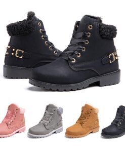 Hitmars Bottes Femme Plates Hiver Chaude Fourrure Pu Cuir Bottines de Randonnée Noir Kaki Gris Rose 36-43 EU