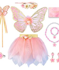 Déguisement Fée Fille pour Anniversaire et Carnaval - Ailes de Papillon, Jupe Tutu, Baguette, Couronne de Fleurs, Bijoux