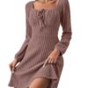 Robe pull manches longues tunique minirobe en tricot A-Line Jenjon Femme Col Carré Taille Haute Chic Casual Automne Hive