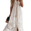 CUPSHE Robe d'été pour Femme Boho Maxi à Lacets avec Pompon col en V évasé à Volants Robes de Plage pour Week-End Relaxa