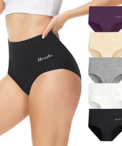Momoshe Culotte Femme Coton Taille Haute Post Accouchement Slip Shorts Extensibles Lot de 5 Elasticité Ventre Plat Gaina