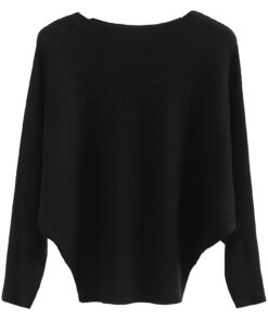 FULIER Pull Femme Col Bateau Élégant et Casual Bat Manches Longues en Tricot Taille Unique
