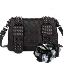 Sac Puyang gothique femme tête de mort, vintage punk noir écharpe A2 Medium