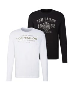 TOM TAILOR Lot de 2 t-Shirts à Manches Longues Homme - Modes Renaissance - Pour Hommes Affaires - Polyester - Taille S/M