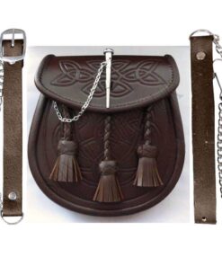 SHYNE KILTS U.K Kilts Écossais Adulte Écaille Cuir Brun Détail Broche Chic Ceinture Scotteuse