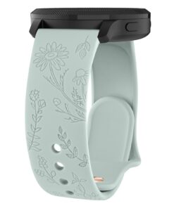 Bracelet Wanme Gravé Fleurs Garmin Venu/Vivoactive 3/5 pour Femme 20mm (Vert Clair)