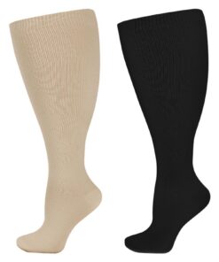 BoloShine 2 Paires Chaussettes de Contention Diabétiques Homme Femme | Grande Taille Mollets | Compression Extra Larges