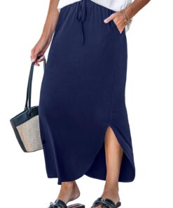 CUPSHE Jupes midi femme élastiques cordon serrage longues fluides tenues vacances poches