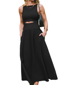CUPSHE Robe d'étéformelle pour femme sans manches 2025 avec col rond et poches découpées tendance