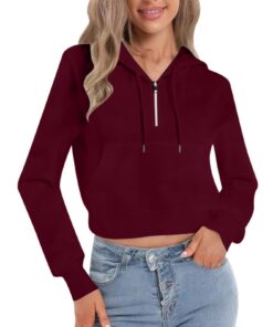Veste desport Sweat-Shirt Capuche et Manches Longues Femme Coupe Slim Col Zippé Pull Torsadé Hiver Ladies Hoodies Size 1