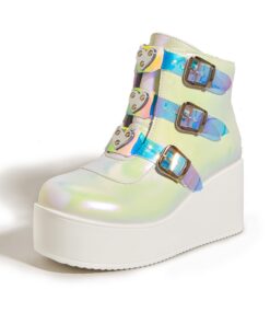LUCKY STEP Bottines épaisse plateforme femmes hologramme blanc gothique taille 40 EU