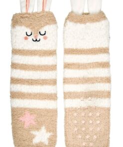Chaussettes Moses stoppeuses douillettes aspect lapin, antidérapantes ABS, unisexes, 2 paires, beige, taille 26-36