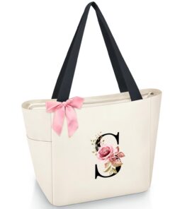 Vavabox Sac Cabas Personnalisé avec Initiale A-Z, Cadeau Imperméable pour Femmes, Amies