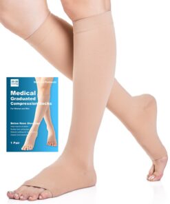 Chaussettes de contention Medicale Bas de Contention Femme et Homme 20-30mmHg Classe 2, Taille S-4XL, Bout Ouvert Vol de
