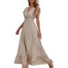 BSLVWG Robe Maxi Femme Florale Col V Courts Manches été Vacances Plage Détente