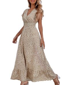 BSLVWG Robe Maxi Femme Florale Col V Courts Manches été Vacances Plage Détente