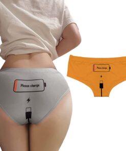 RTcald Culottes Sexy Imprimées Amusantes « Please Charge » pour Femmes, Culottes de Bikini sans Coutures Élégantes et Do