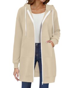 Generic Sweat à capuche long en polaire pour femme - Manteau d'automne chaud avec fermeture éclair et poches