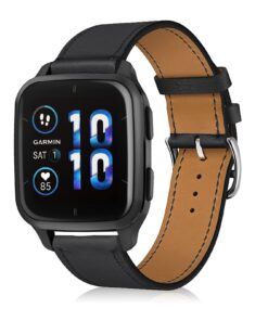 Bracelet de Cuir 20mm Compatible avec Garmin et Amazfit pour Femmes et Hommes - Noir