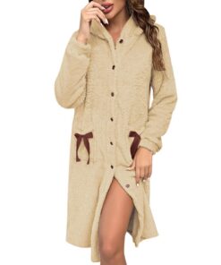 Robe de chambre hiver femme coquelicot ample confortable et élégante chauffante polaire boutonnée avec poches chaud avec