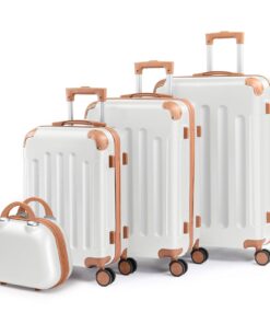 LALAHO Set de 4 Valises Grande Taille & Cabine en Beige-Marron avec Fonction Multi-Usage & Roulettes Pivotantes 360° pou