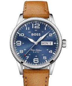 BOSS Montre Analogique Bleu À Quartz Pour Homme Avec Bracelet En Cuir Marron Clair - 1513331