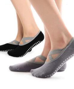 Chaussettes Antidérapantes Yoga Hually, Chaussettes Antidérapantes Femme Fitness, Yoga Pilates Ballet 35-41, Gris
