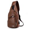 Sac de poitrine Aucuu homme en cuir étanche, sacoche bandoulière PU cuir rétro avec ports USB, grande capacité pour affa