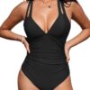 [CUPSHE] Maillot de bain en une pièce pour femme noire M, contrôle du ventre, dos croisé