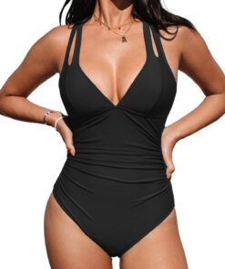 [CUPSHE] Maillot de bain en une pièce pour femme noire M, contrôle du ventre, dos croisé