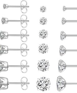 JEYORZY Lot de 12 paires de boucles d'oreilles hypoallergéniques acier inoxydable pour hommes et femmes, diamant zircone
