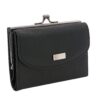 Charmoni Portefeuille Femme en Cuir De Vachette Véritable - Fermoir Clic Clac - Porte Carte Crédit (Cuir, Noir)