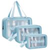 Trousse de toilette Aucuu transparente 3PC impermeable pour voyage avec poignée fermoir éclair