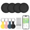 Tracéur Smart Air Tag Lot de 4 Compats Apple Localiser iOS SEUL, Cas Protégeant Inclus, Étanche IP67, Batterie Remplaçab
